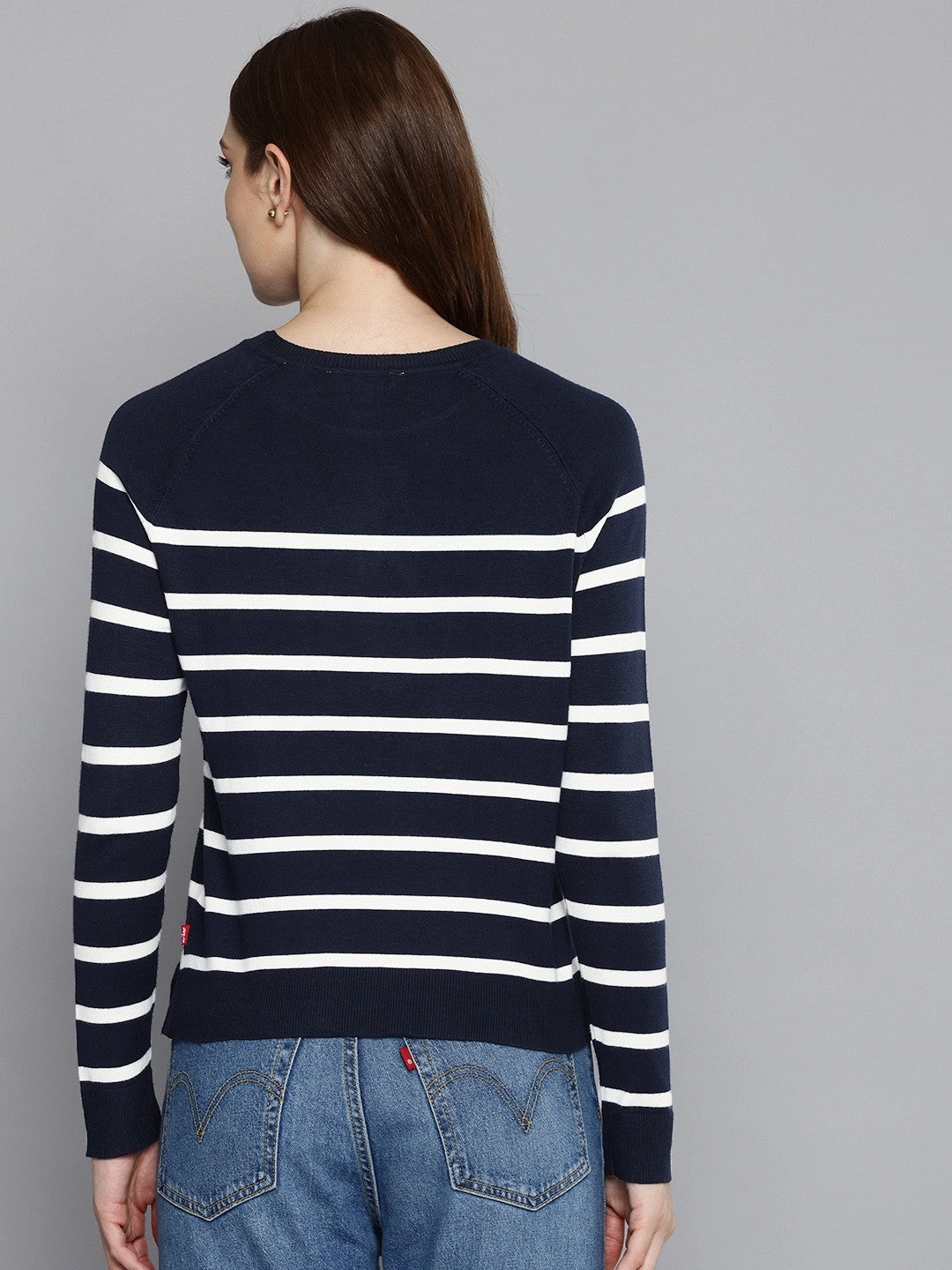 Women's Striped Navy Crew Neck Sweater