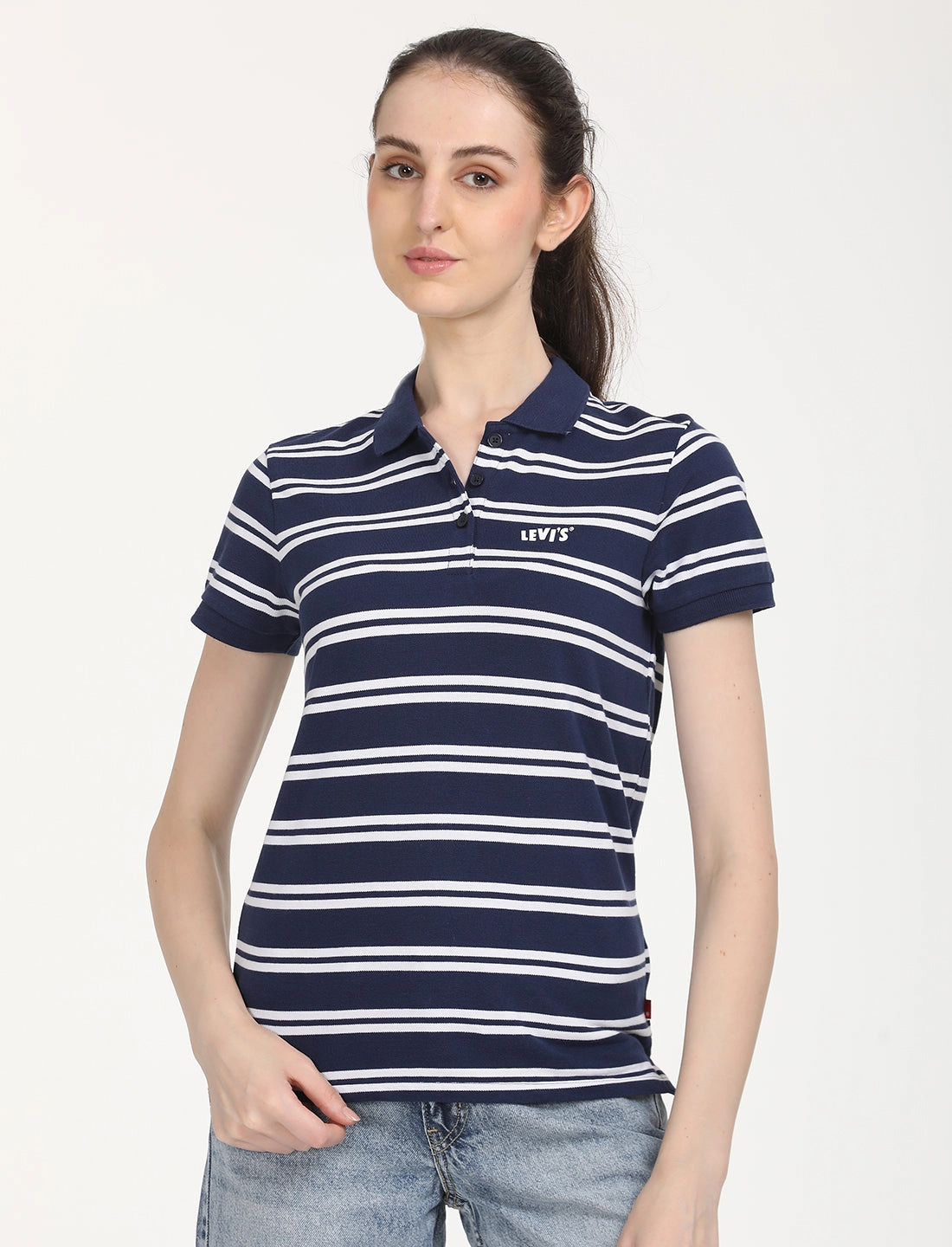 Women's Striped Print Polo T-Shirt