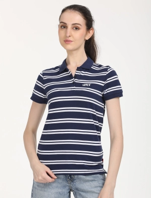 Women's Striped Print Polo T-Shirt