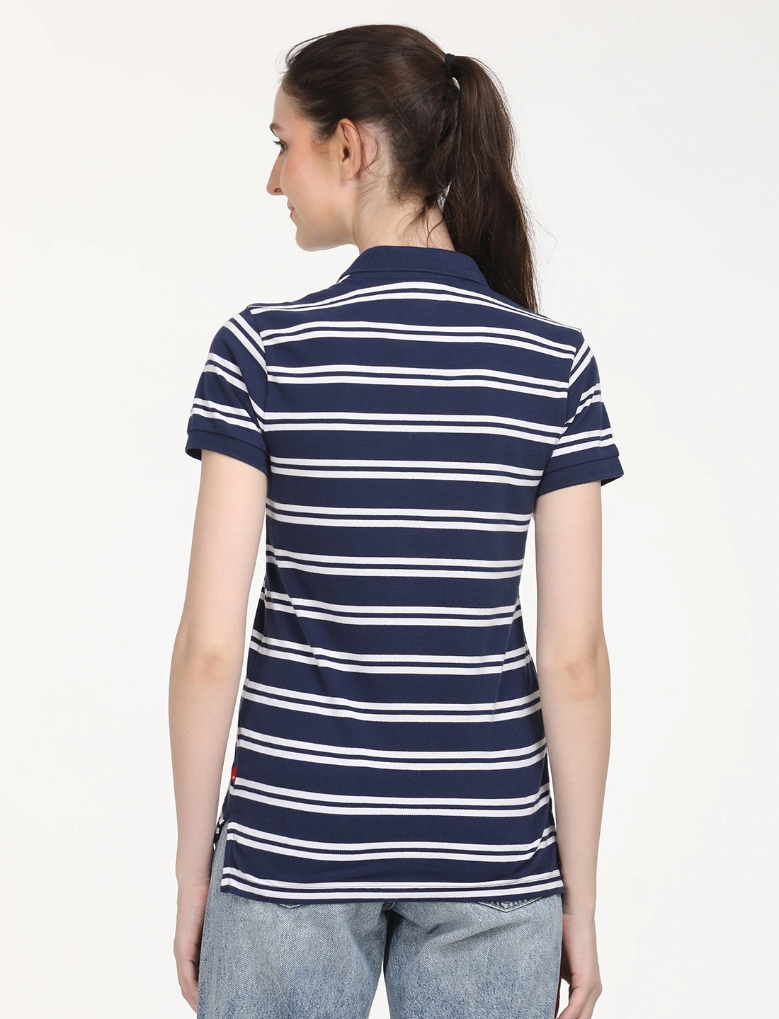 Women's Striped Print Polo T-Shirt