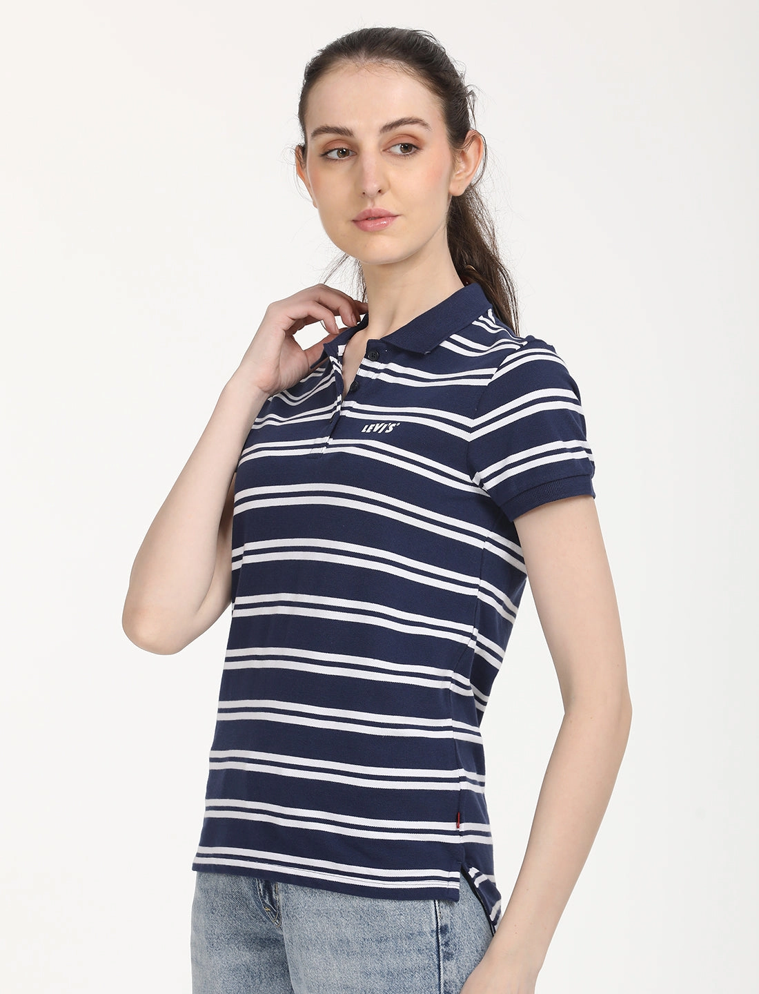 Women's Striped Print Polo T-Shirt