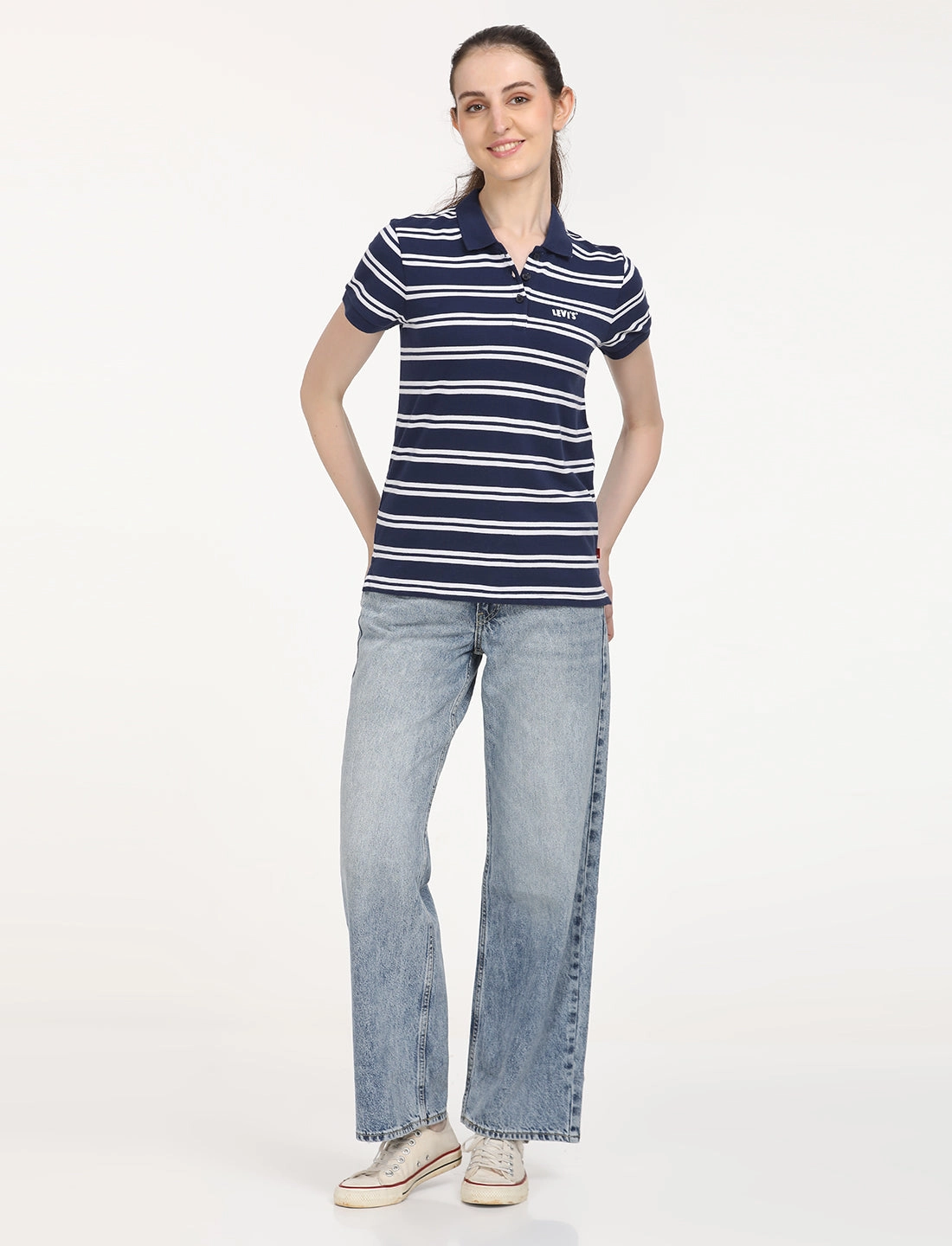 Women's Striped Print Polo T-Shirt