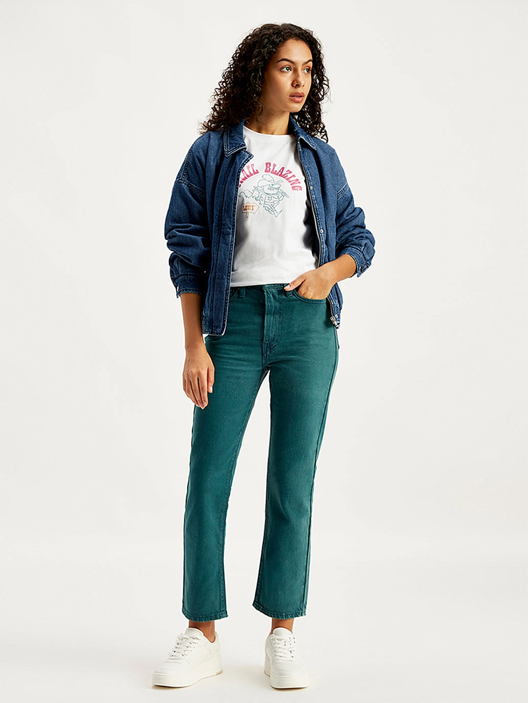 Women's Teal Green Straight Fit Mid Rise Jeans