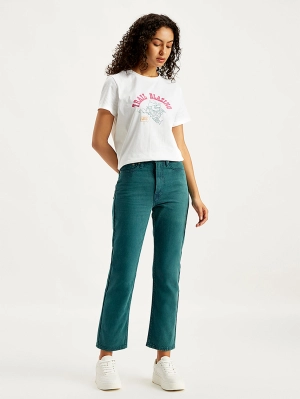 Women's Teal Green Straight Fit Mid Rise Jeans