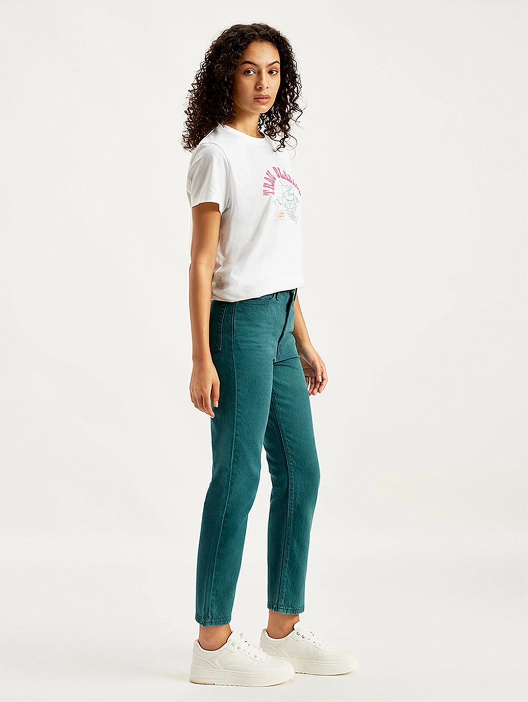 Women's Teal Green Straight Fit Mid Rise Jeans