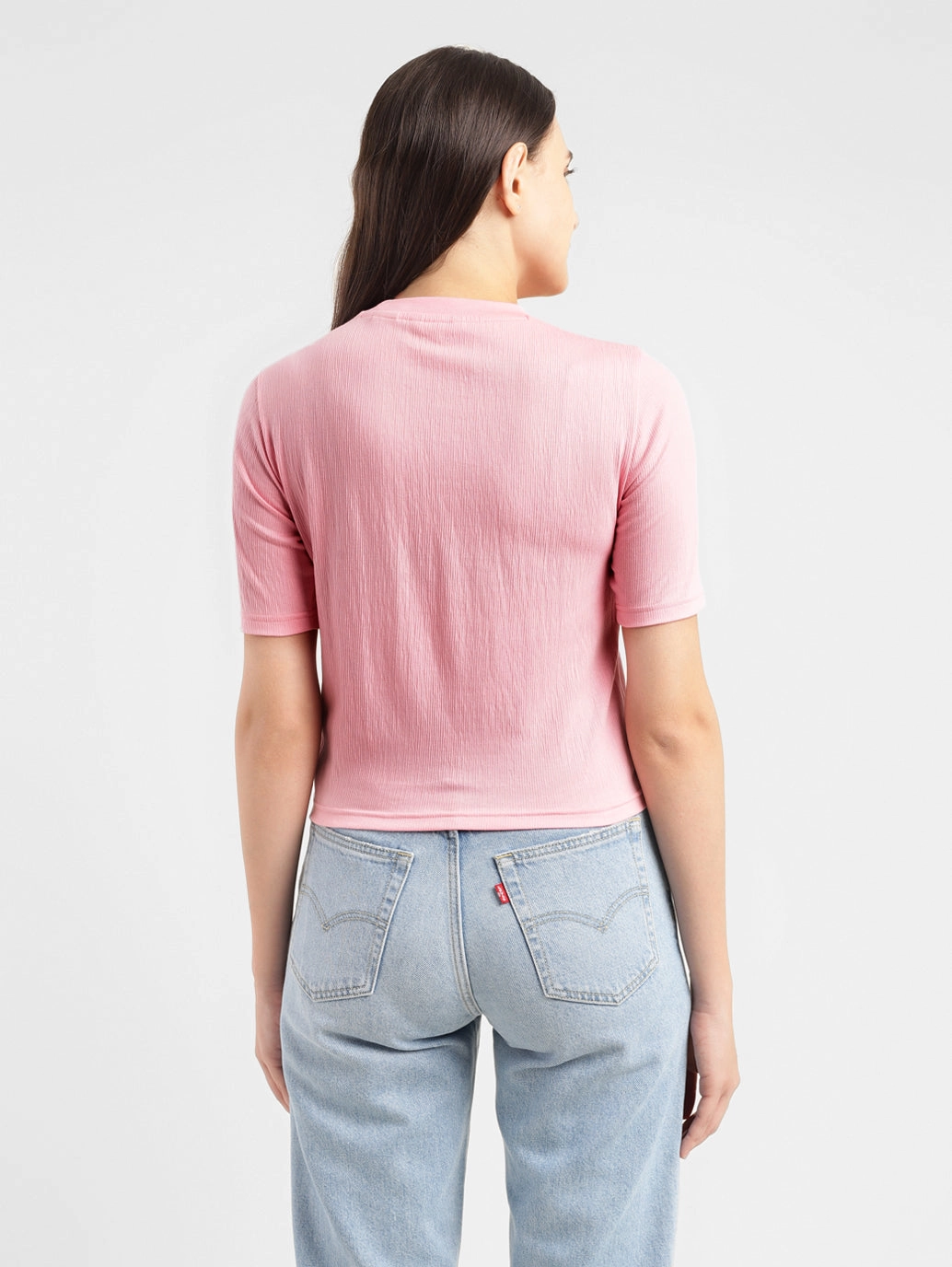 Women's Textured Crew Neck Cropped T-shirt