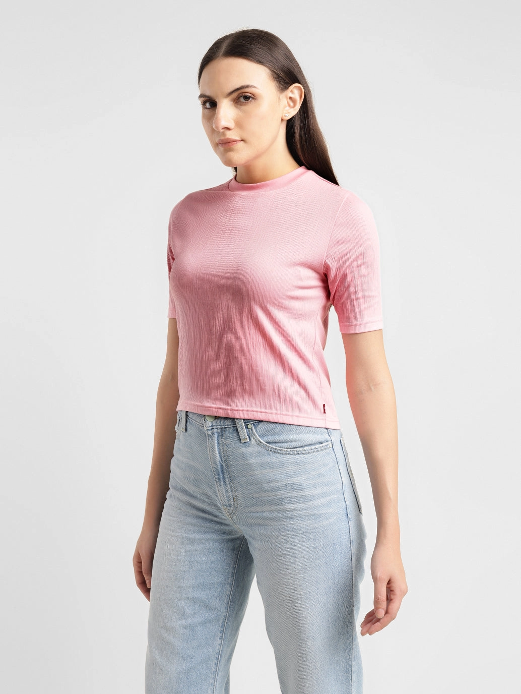 Women's Textured Crew Neck Cropped T-shirt