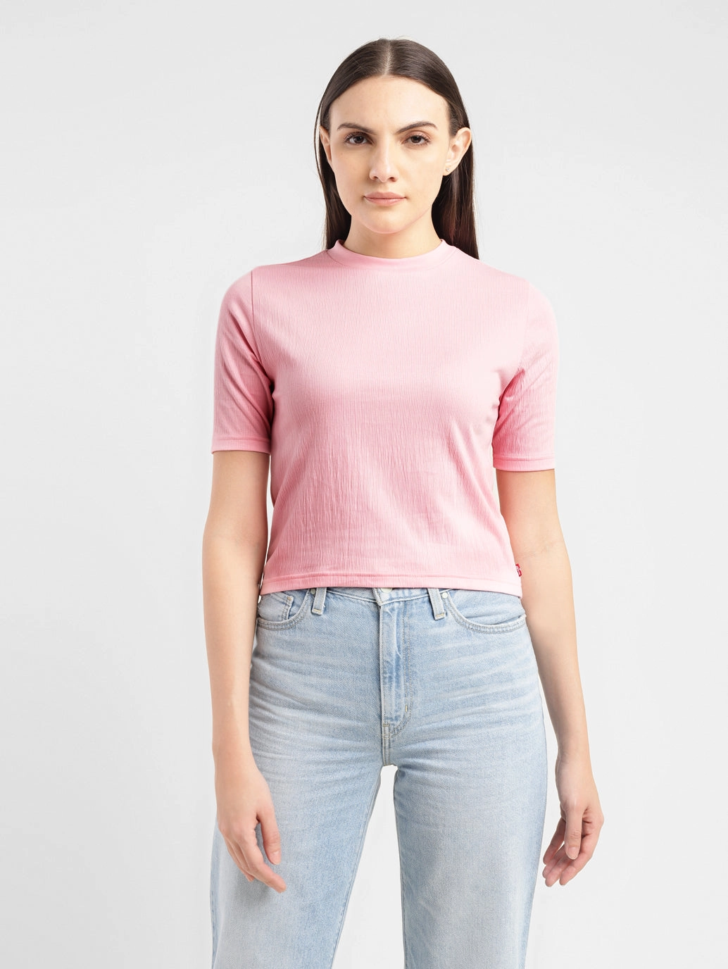 Women's Textured Crew Neck Cropped T-shirt