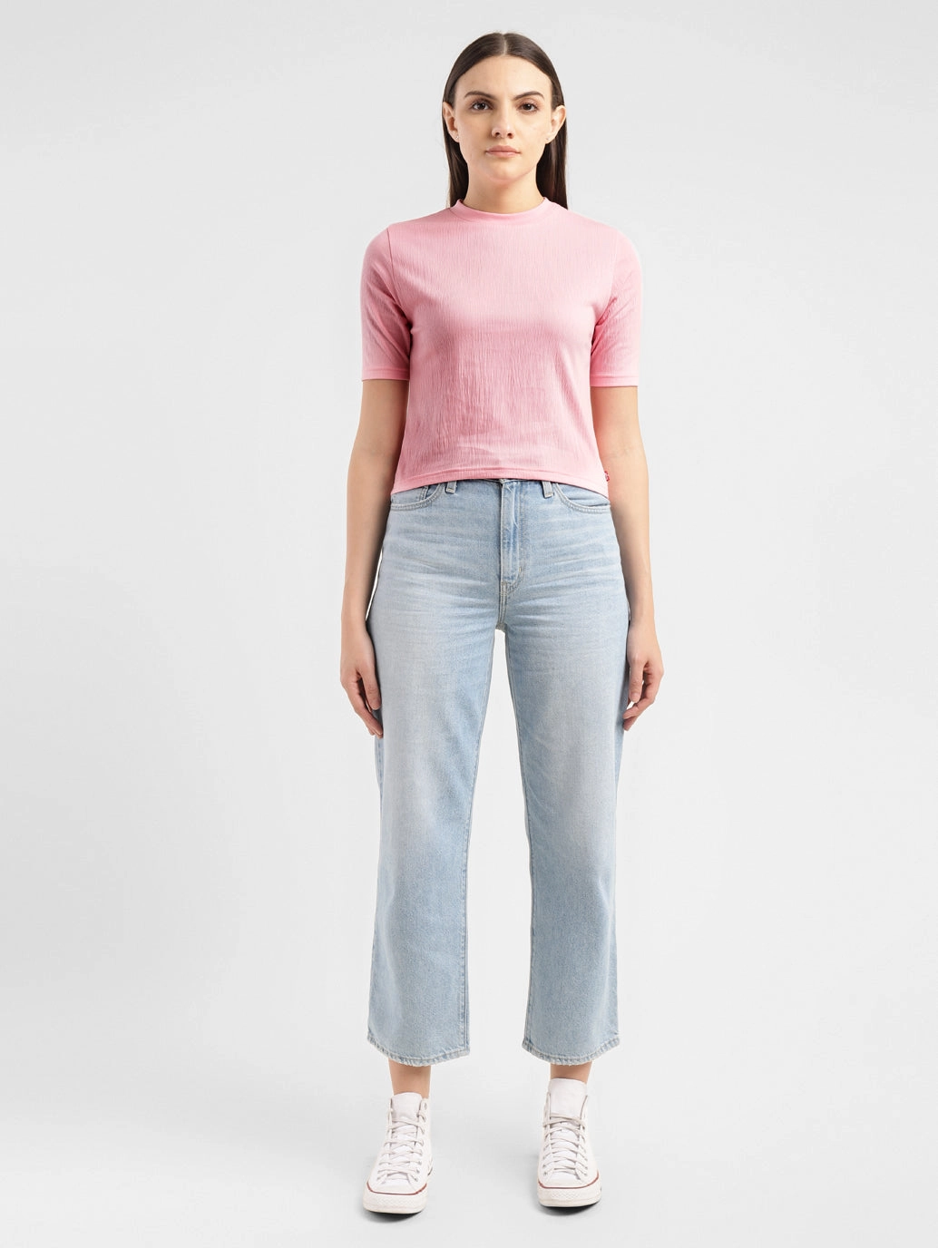 Women's Textured Crew Neck Cropped T-shirt