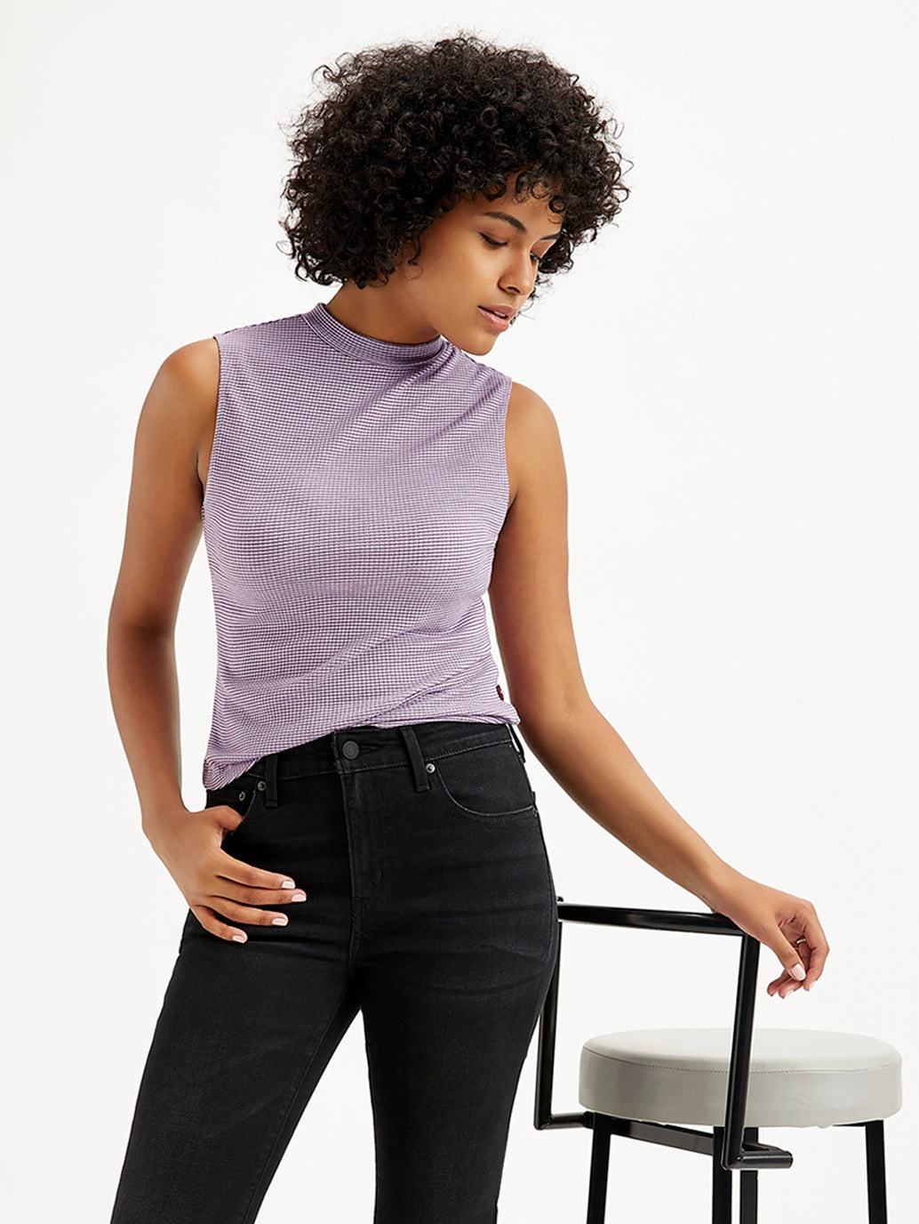 Women's Textured Mock Neck Tank Top
