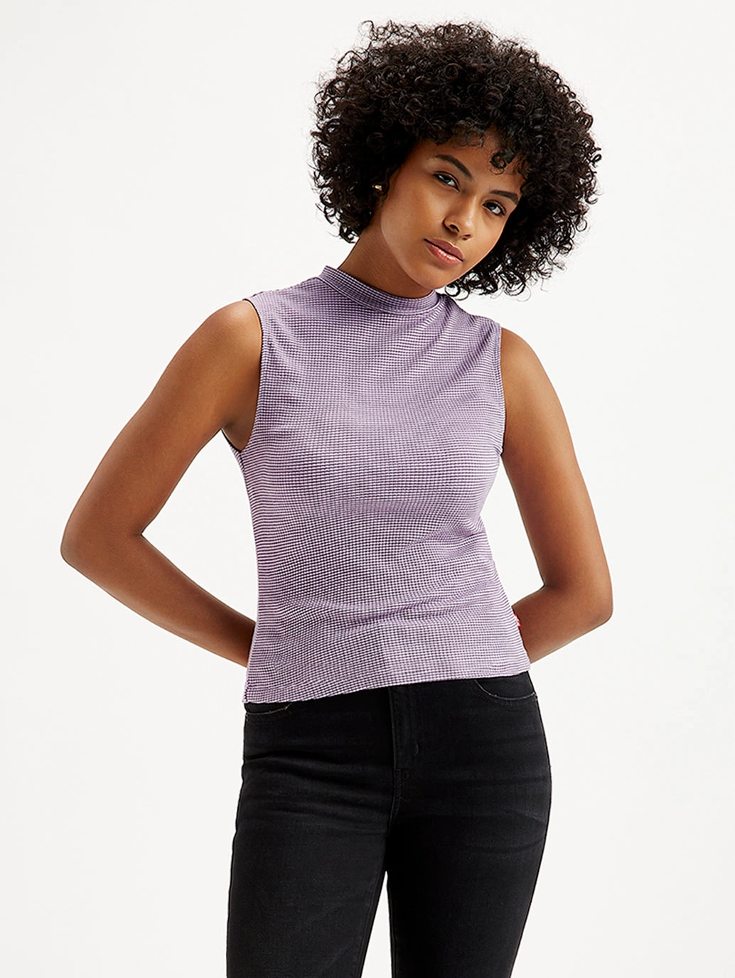 Women's Textured Mock Neck Tank Top