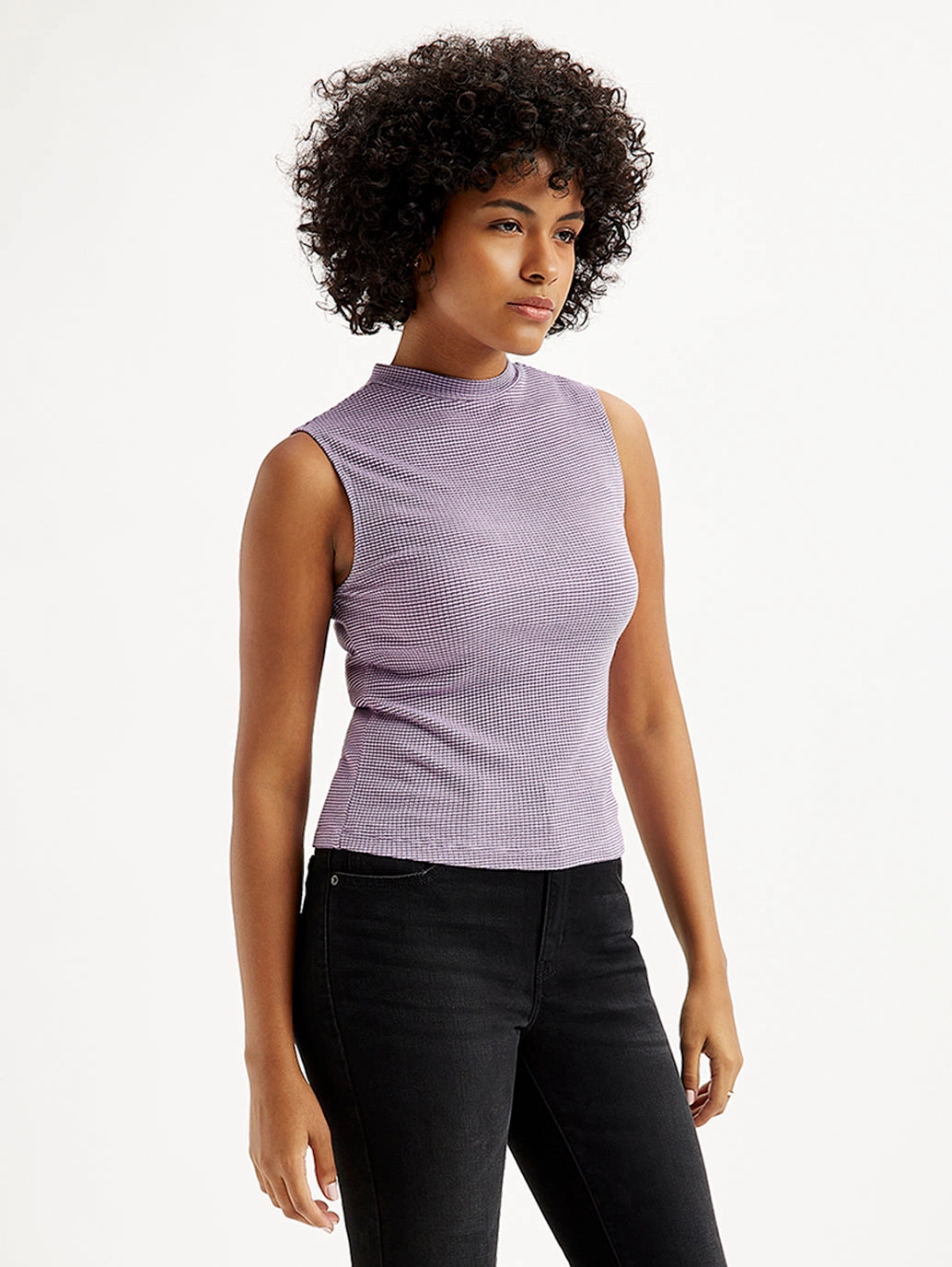 Women's Textured Mock Neck Tank Top