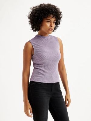 Women's Textured Mock Neck Tank Top