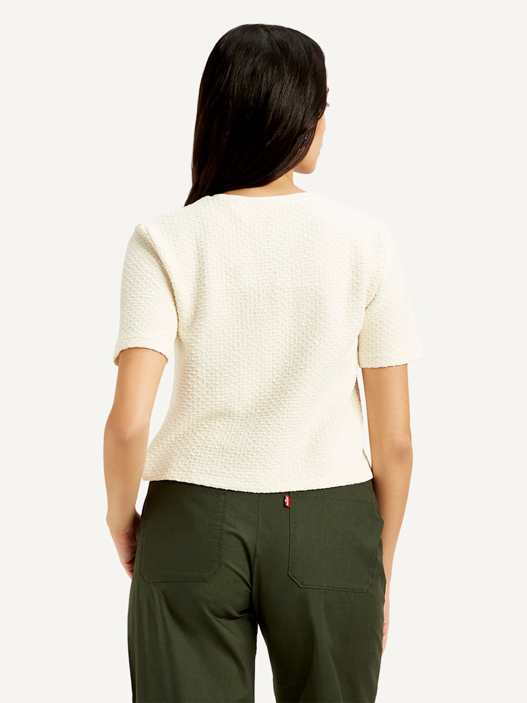 Women's Textured White Crew Neck Top