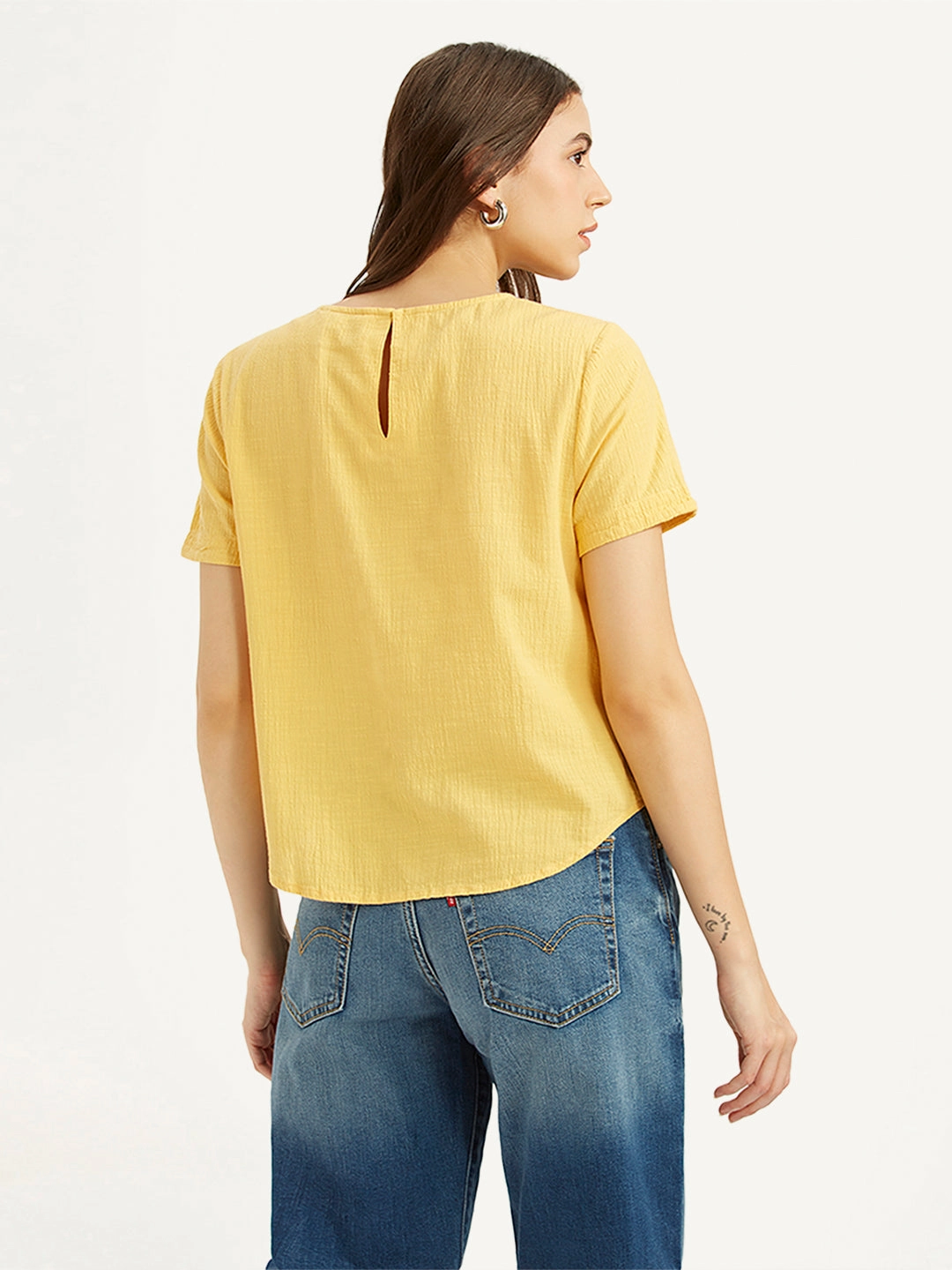 Women's Textured Yellow Round Neck Top