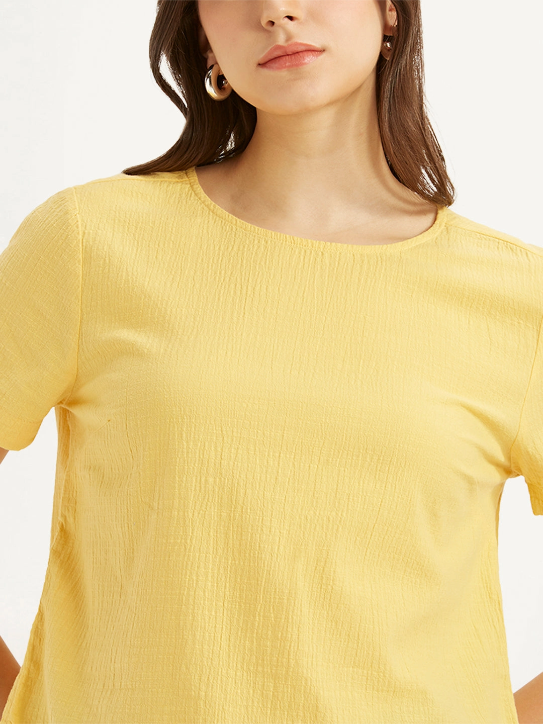 Women's Textured Yellow Round Neck Top