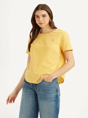 Women's Textured Yellow Round Neck Top