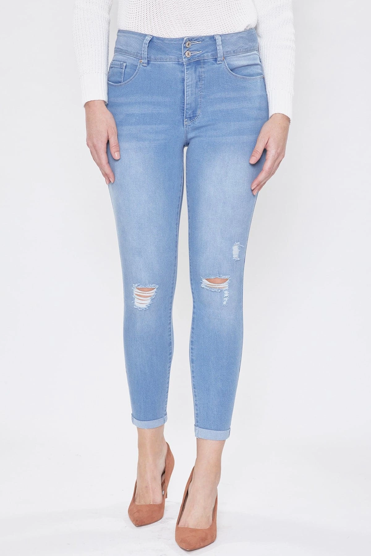 Women's Tummy Control 2 Button Rolled Cuff Jean