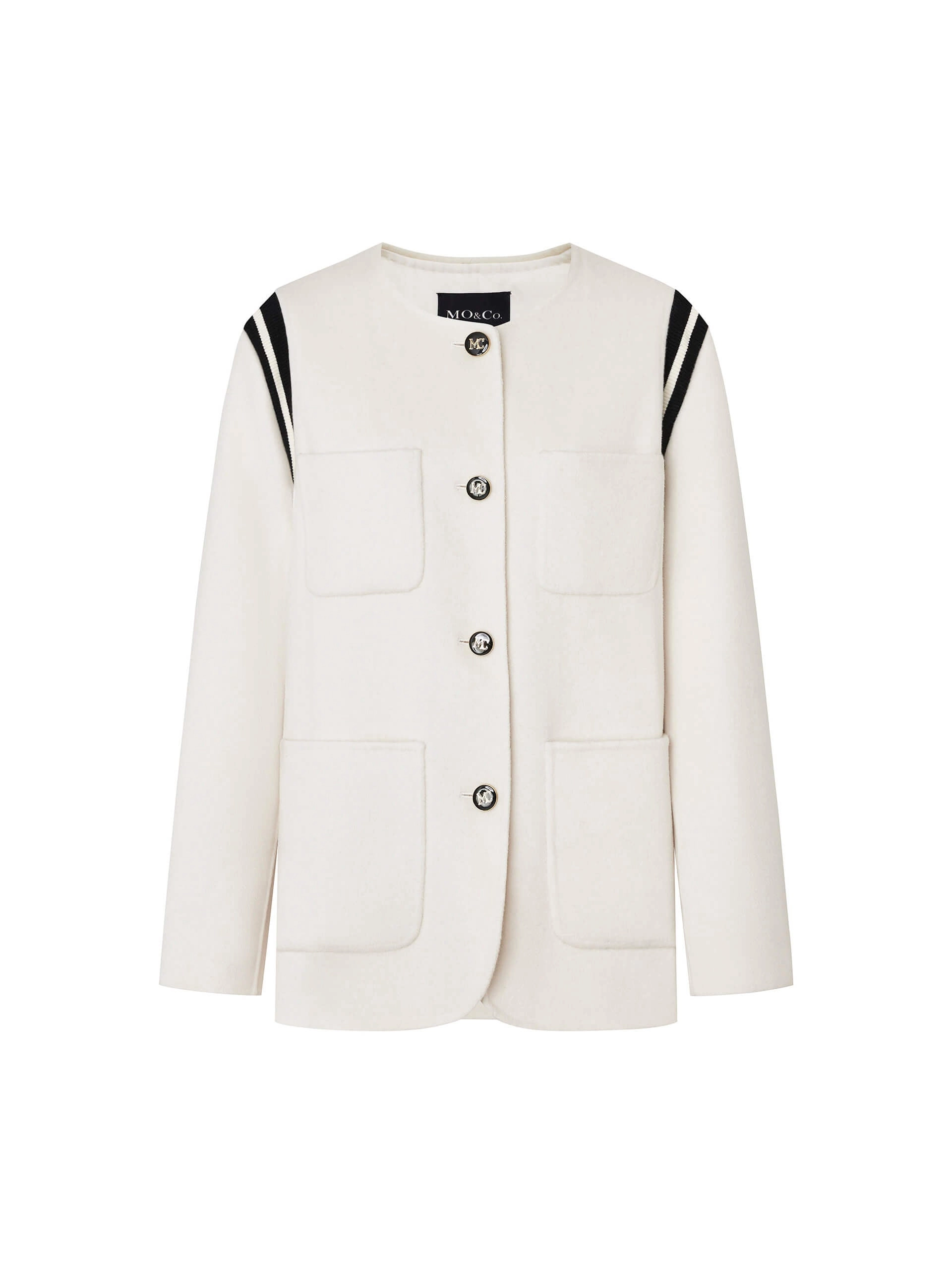 Wool Blend Collarless Coat