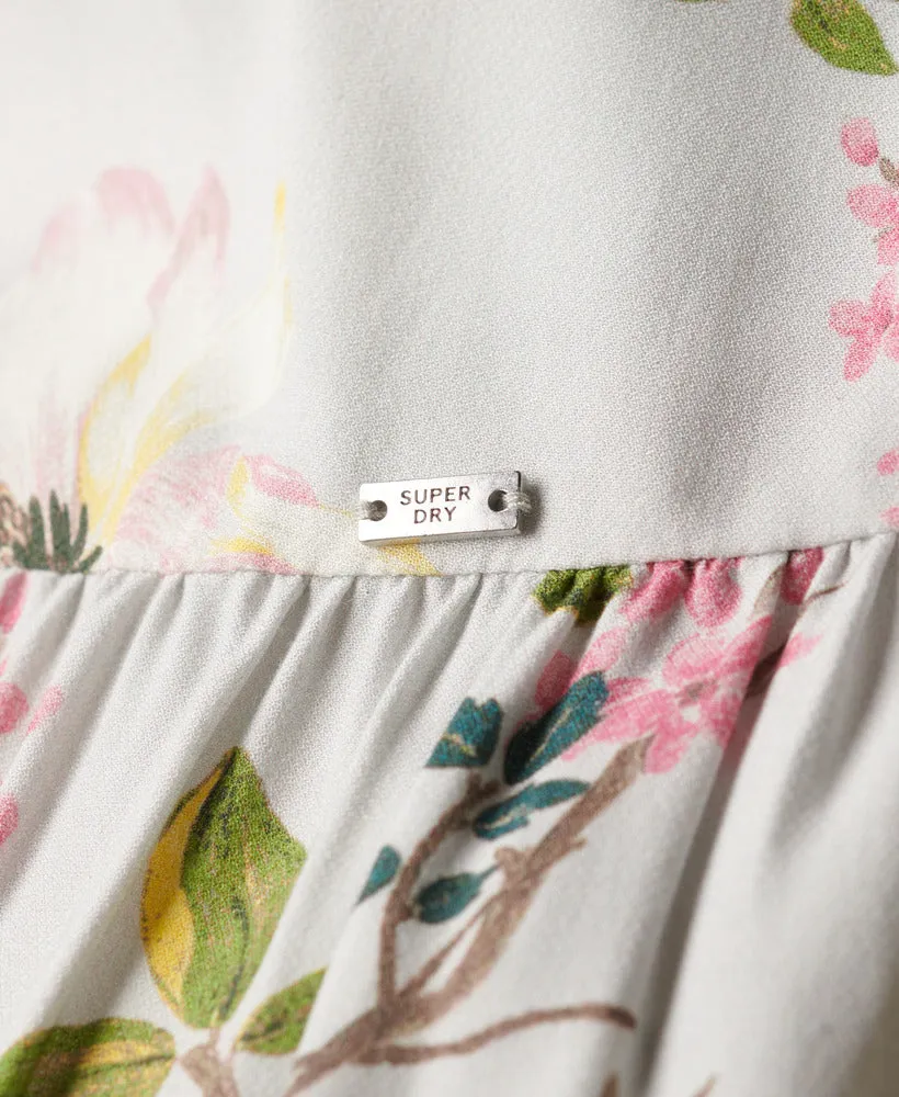 Woven Tiered Maxi Dress | Blossom Birds Grey