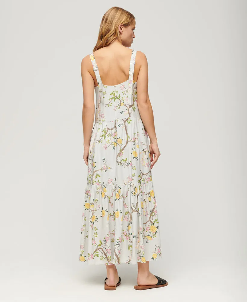 Woven Tiered Maxi Dress | Blossom Birds Grey