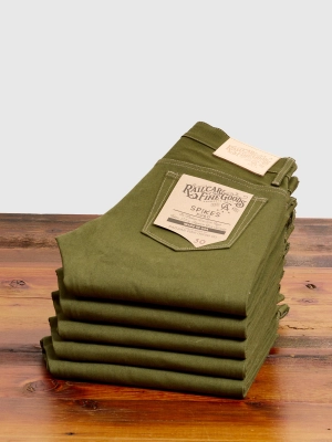 X060 13.5oz Olive Green Selvedge Denim - Spikes Fit