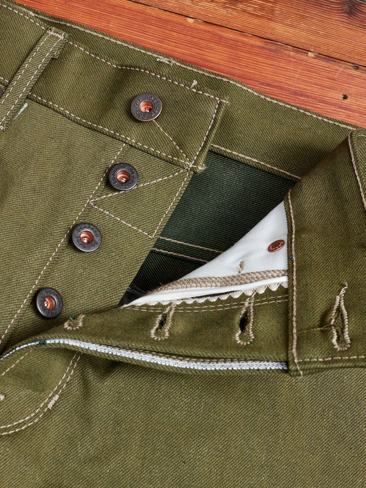 X060 13.5oz Olive Green Selvedge Denim - Spikes Fit