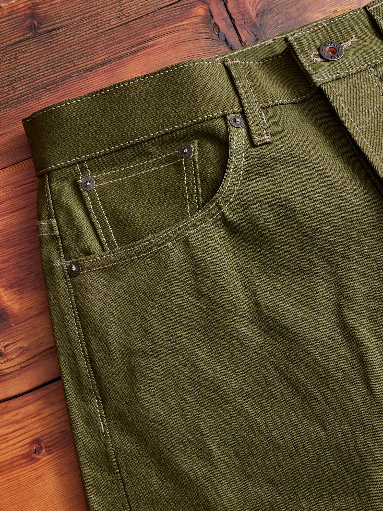 X060 13.5oz Olive Green Selvedge Denim - Spikes Fit