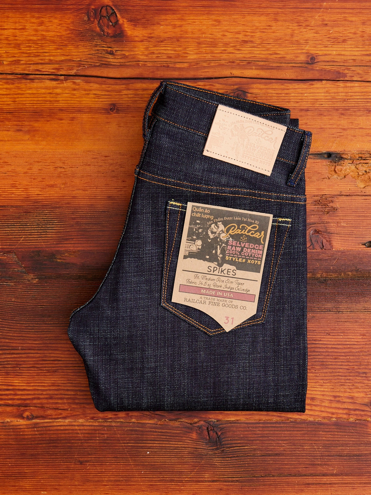 X075 14.5oz Dark Indigo Selvedge Denim - Spikes Fit