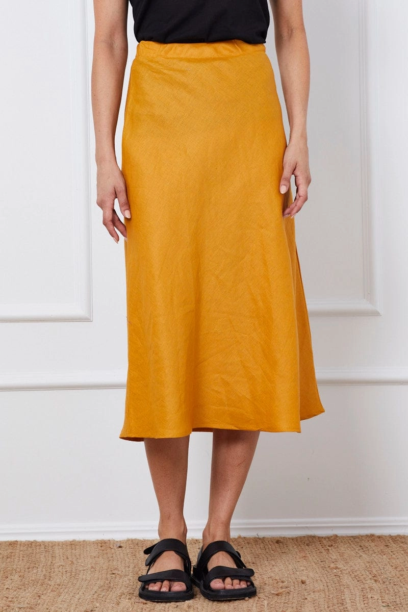 Yellow Midi Skirt Linen