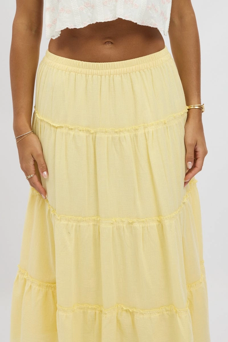 Yellow Tiered Midi Skirt