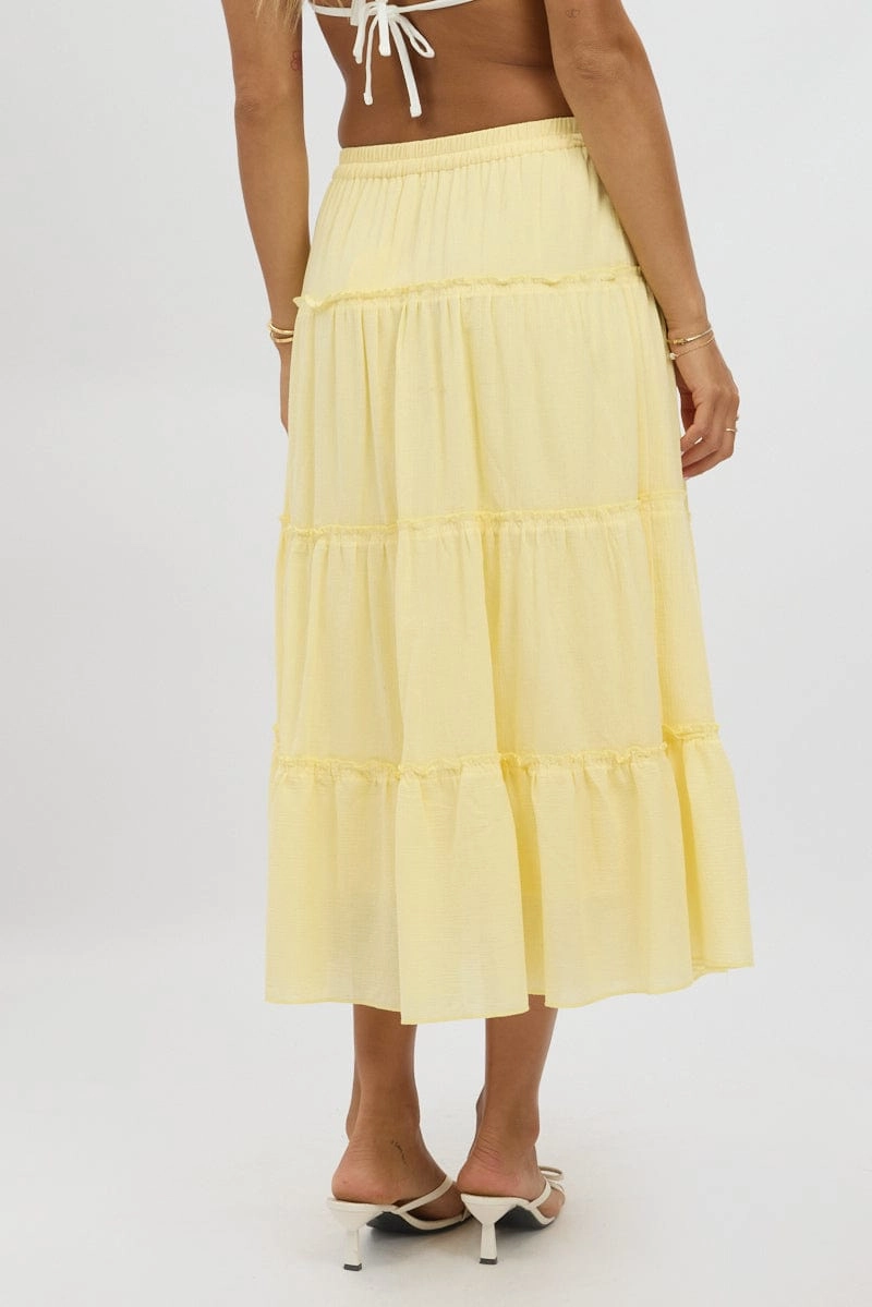 Yellow Tiered Midi Skirt