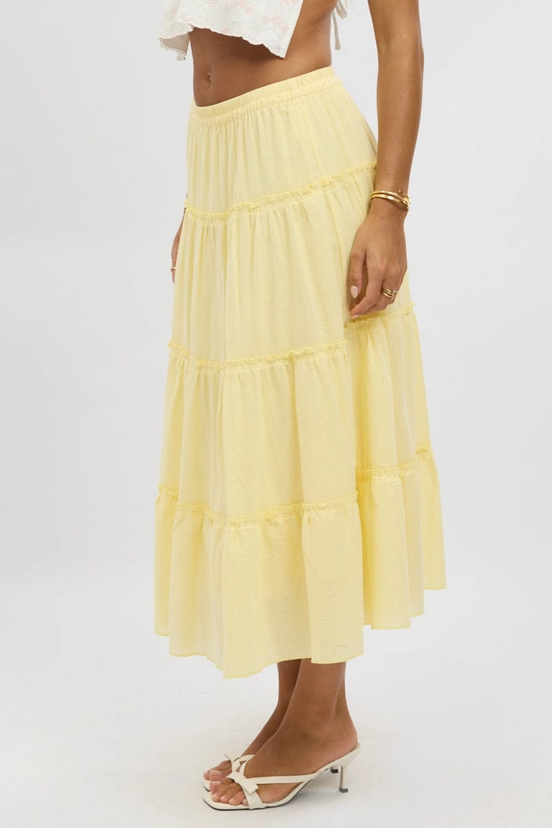 Yellow Tiered Midi Skirt