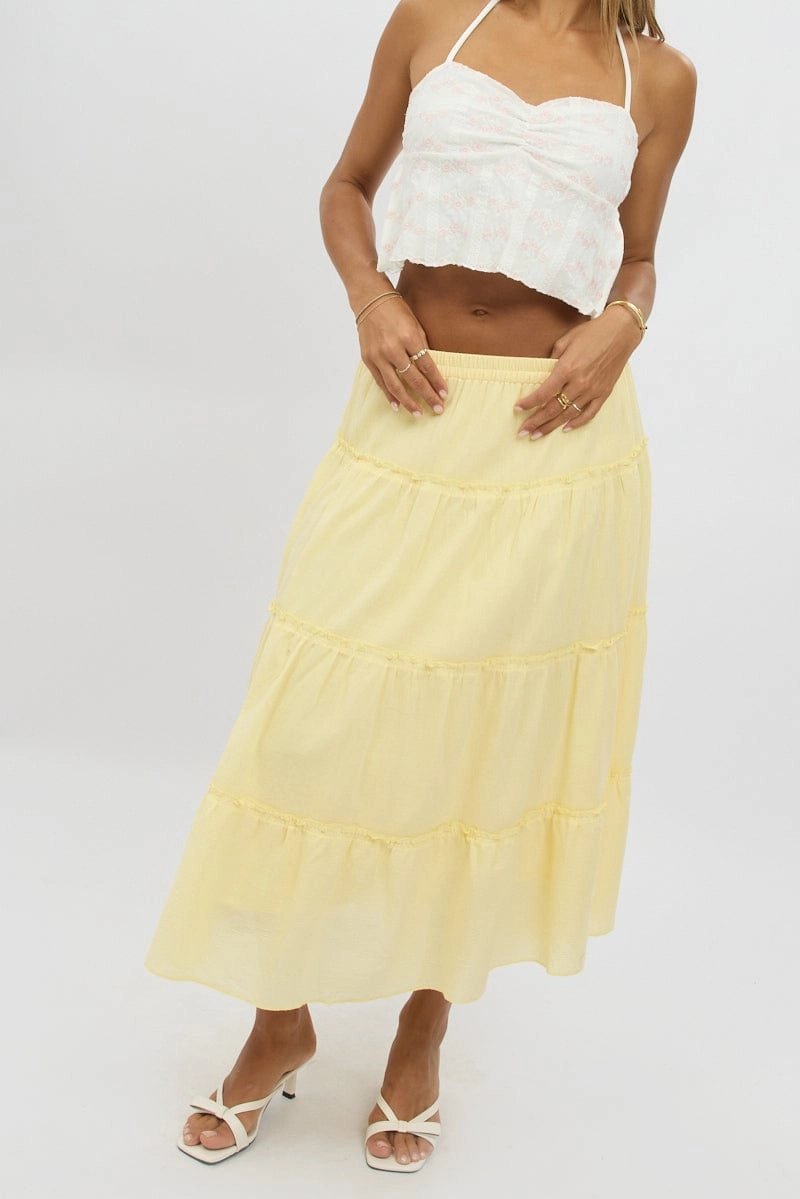 Yellow Tiered Midi Skirt